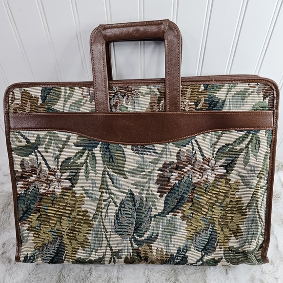 Floral Tapestry Satchel with Brown Accents - Picture 3 of 16